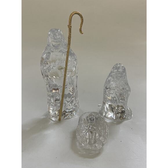 Gorham Crystal Nativity Holy Family 3 Piece Figurine Set with Original Box - Picture 2 of 14